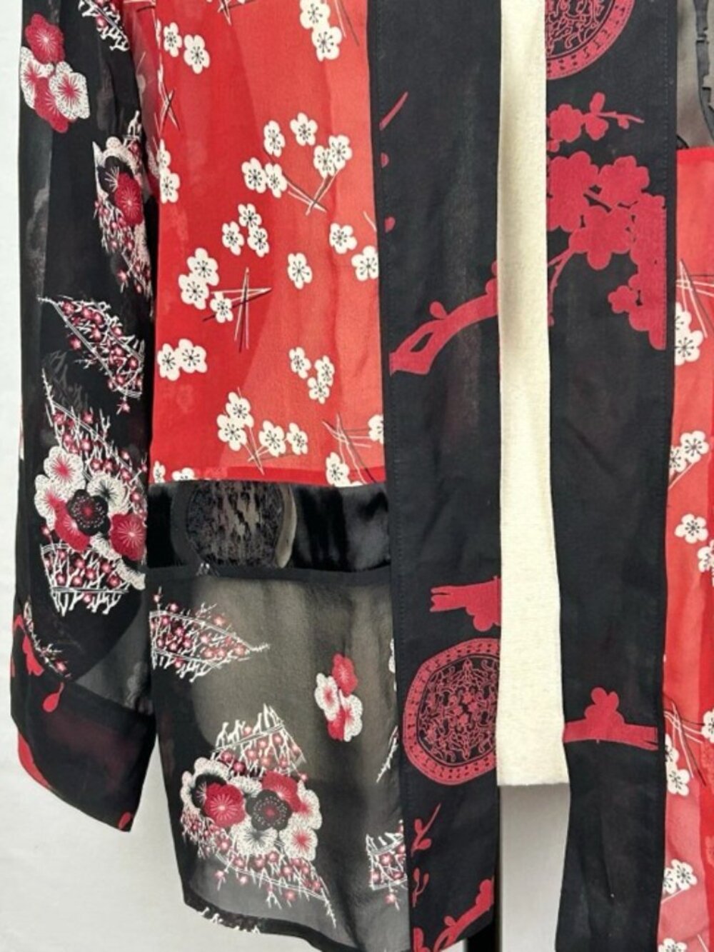 Chicos Silk Open Front Cardigan Kimono M Red Asian Inspired Shrug Sheer Dressy - Picture 4 of 11